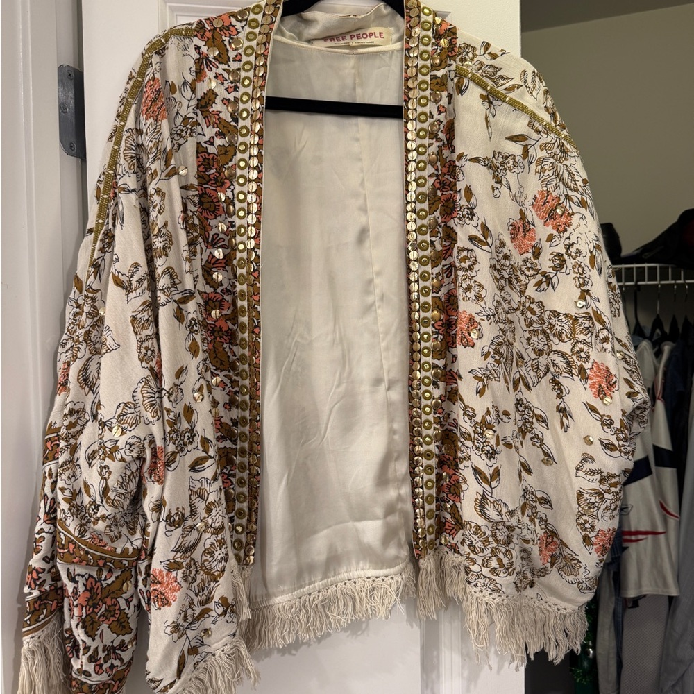Free People Floral Embellished Cape